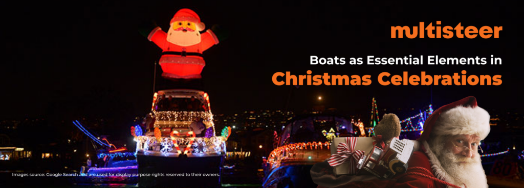 Boats Decorated On Venue Of Christmas | Santa With Gifts | Multisteer