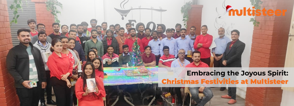 Employees of Multisteer are sitting together for photoshoot after christmas celeberation